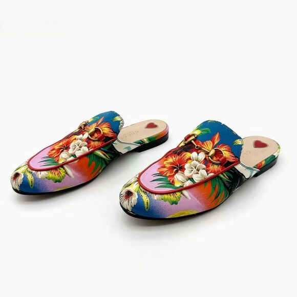GUCCI Princetown Hawaiian Floral Mule Size 36.5 Horsebit Slip On Loafer - Picture 8 of 15